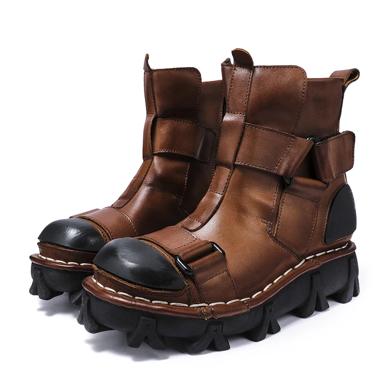 Leather Work Western - Botas de moto de cuero genuino