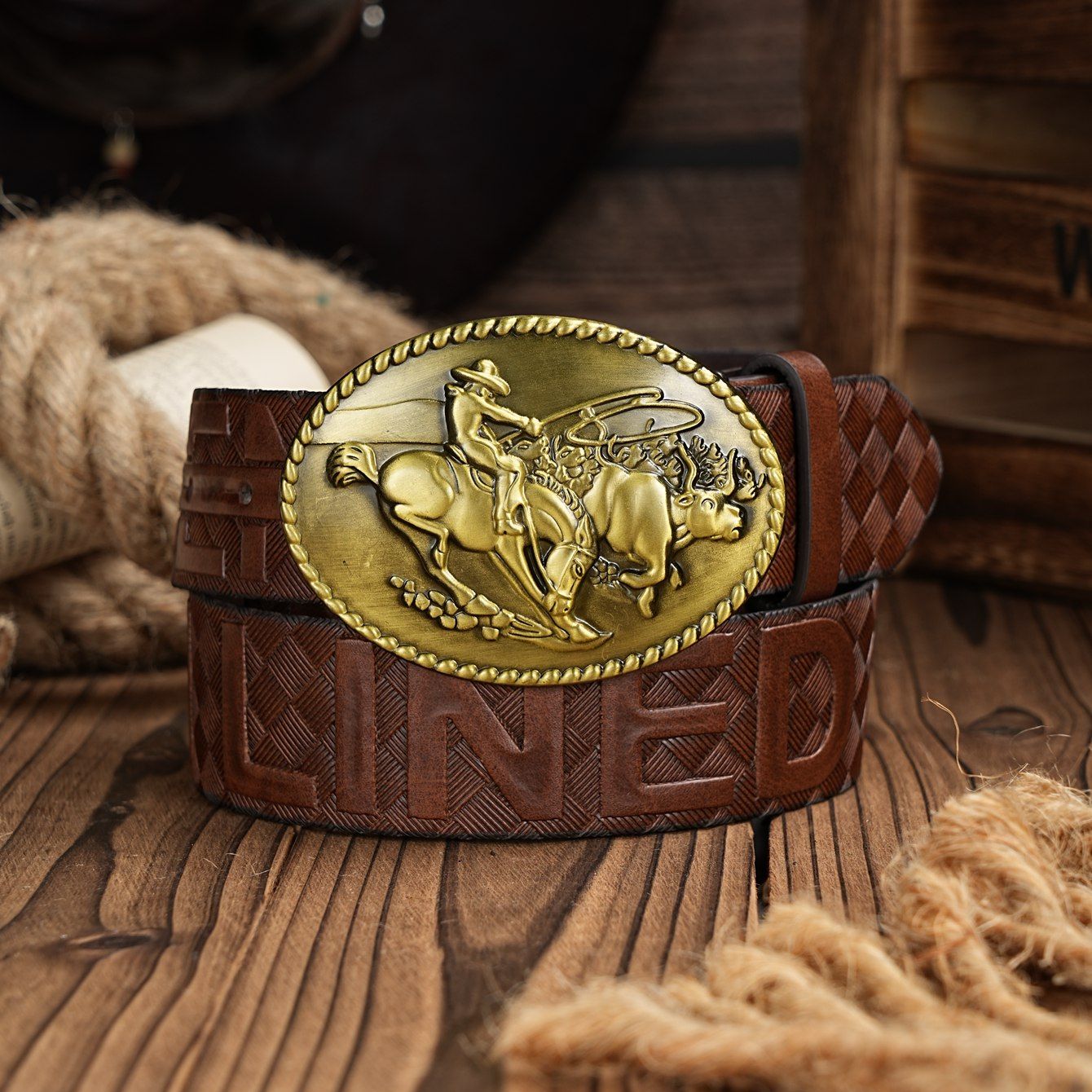 Leather Work Western - Cinturón Casual Retro para Hombre y