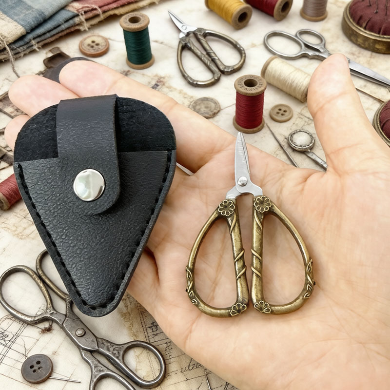 Leather Work In Art - Mini Tijeras Vintage de Acero Inoxidable,