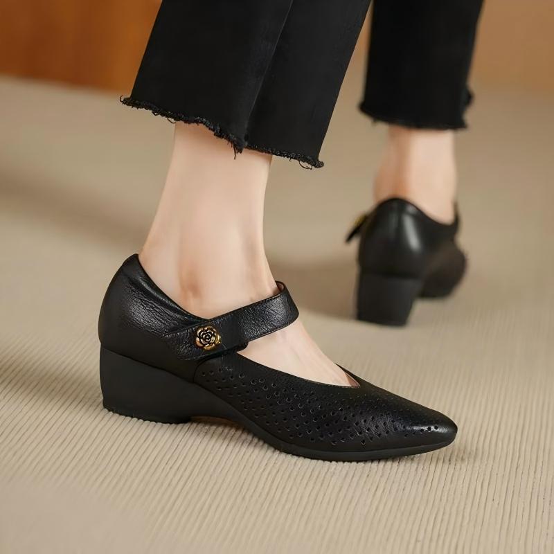 Leather Work Outfit - Zapatos de Tacón de Cuña Mary